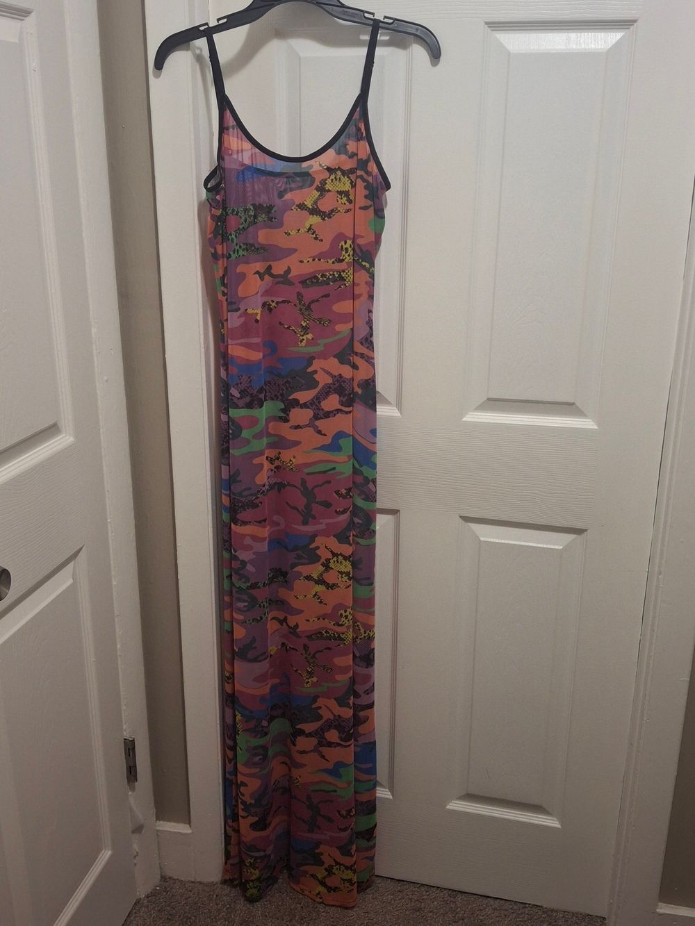 SheerβCamo Print Maxi Slip Dress with Leopard Accents - Multicolor